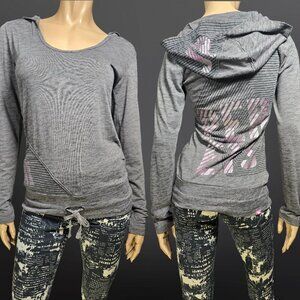 Y2K Joshua Perets Grey Pink Fitted Hoodie Size M Emo Scene Indie Sleaze 2000s